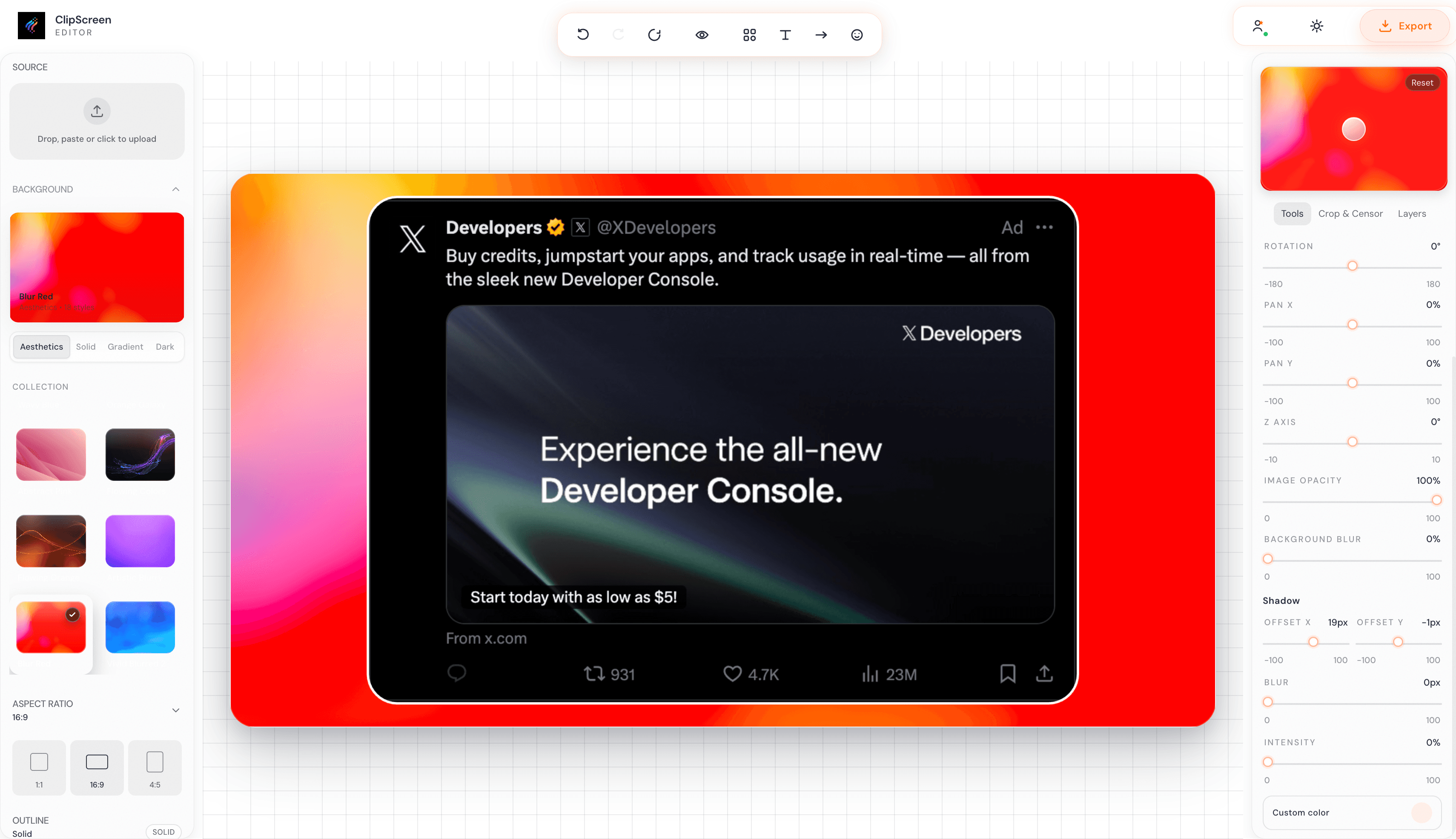 ClipScreen editor preview